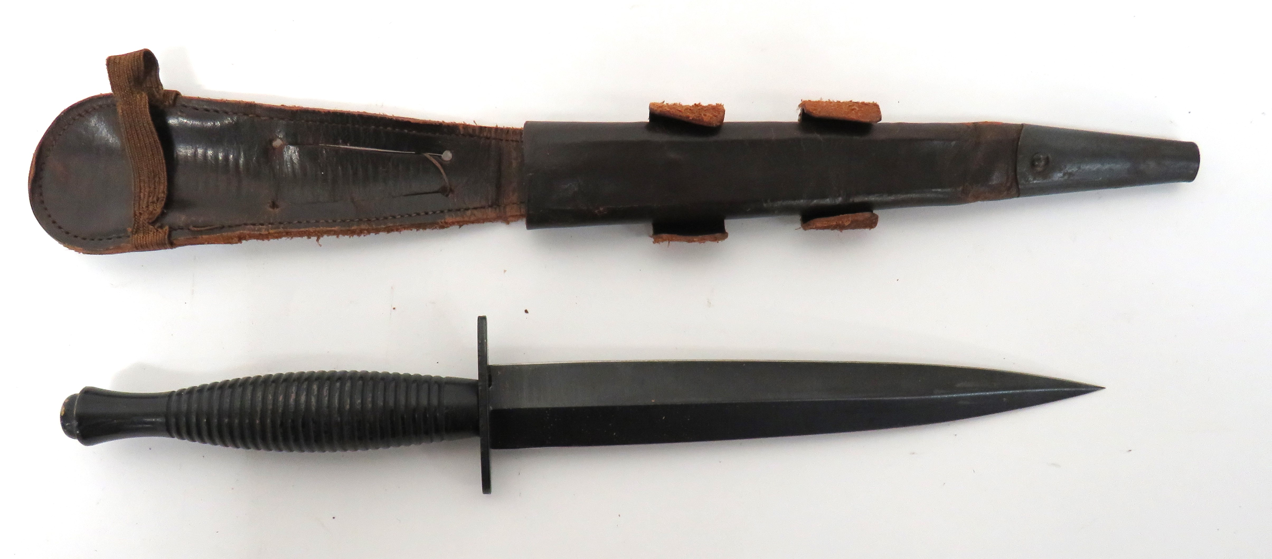 Third Pattern Fairbairn-Sykes Issue Commando Knife 7 1/4 inch, blackened, double edged blade.