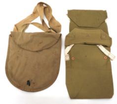 Early 20th Century Side Bag khaki cotton bag with rounded base.  Top half oval flap with internal