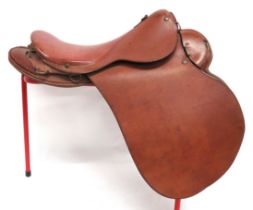 1912 Pattern Cavalry Saddle leather seat with brass securing loops and rings.  Leather covered,