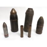 4 x Various WW1 Period Inert German Shell Heads including steel head with copper driving bands and