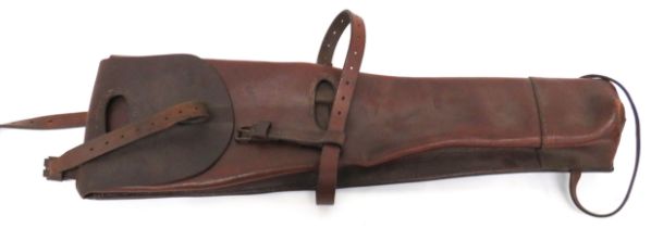 WW1 Dated Cavalry Machine Gun Bucket possibly to fit Hotchkiss machine gun.  Brown leather bucket