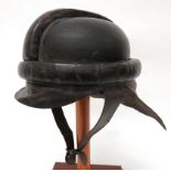 Imperial German Protective Flying Helmet hard, black leather crown.  Central padded leather comb and