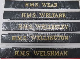 Collection Of 87 Post War Royal Navy Cap Tallies including HMS Walkerton ... HMS Warrior ... HMS