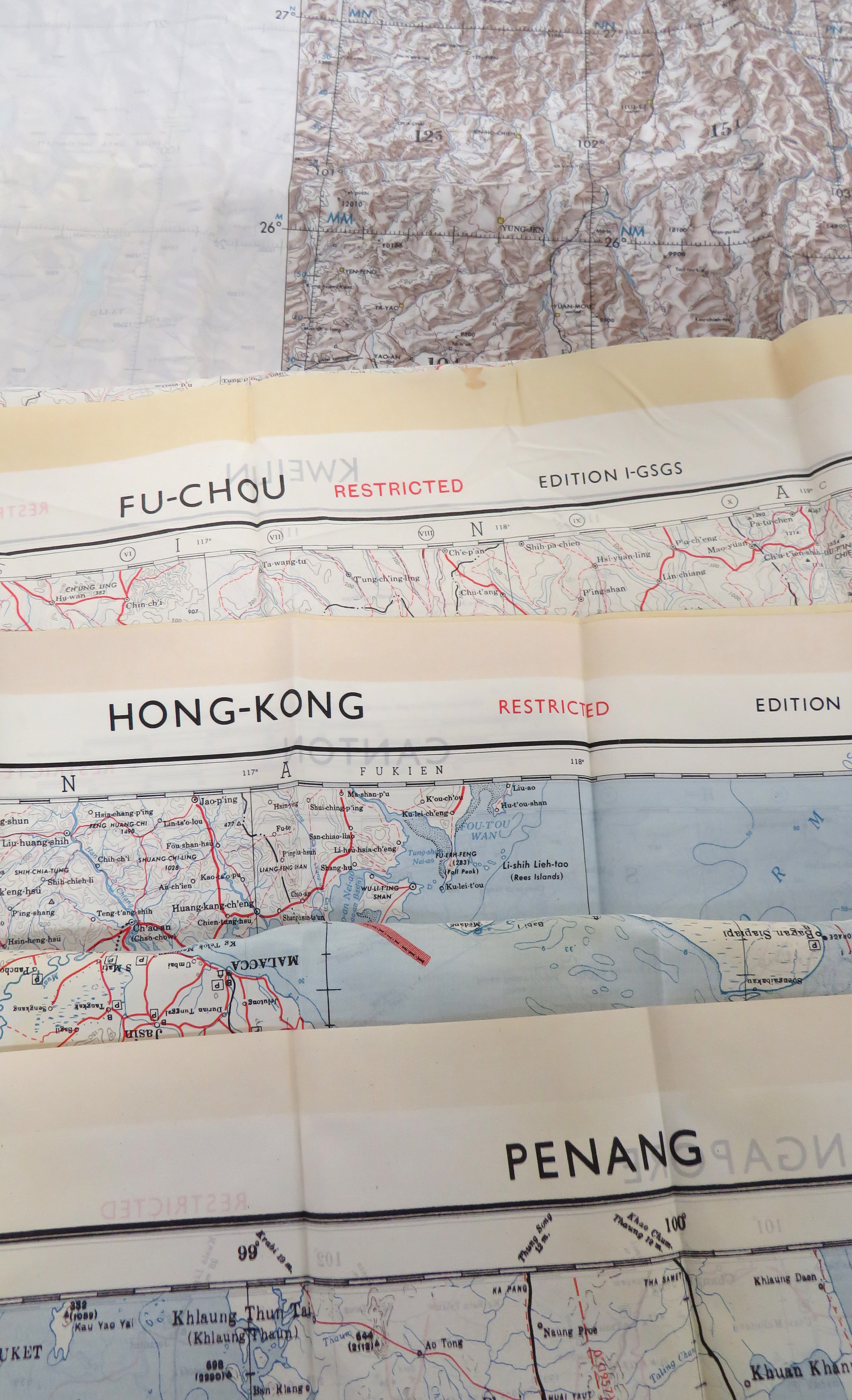 Five Cold War Silk Maps Covering Chinese Areas colour printed silk maps covering 2 x Kweilin ... - Image 2 of 2