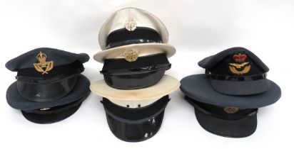 7 x Royal Air Force Post War Caps consisting blue grey example with QC bullion badge ... 3 x white