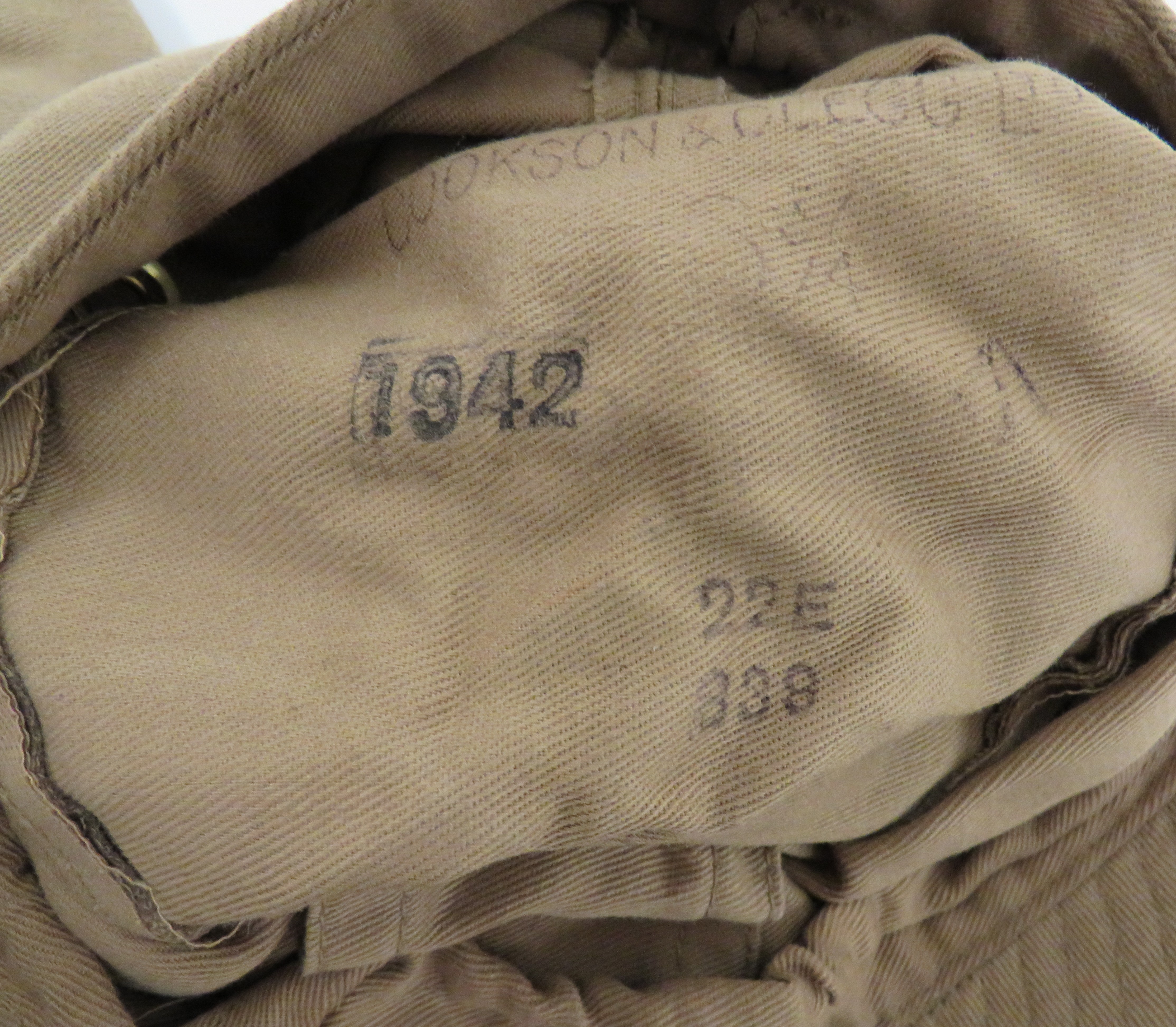 Two WW2 Dated British Combat Caps khaki cotton crown with side vents and front badge holes.  Large - Image 3 of 3