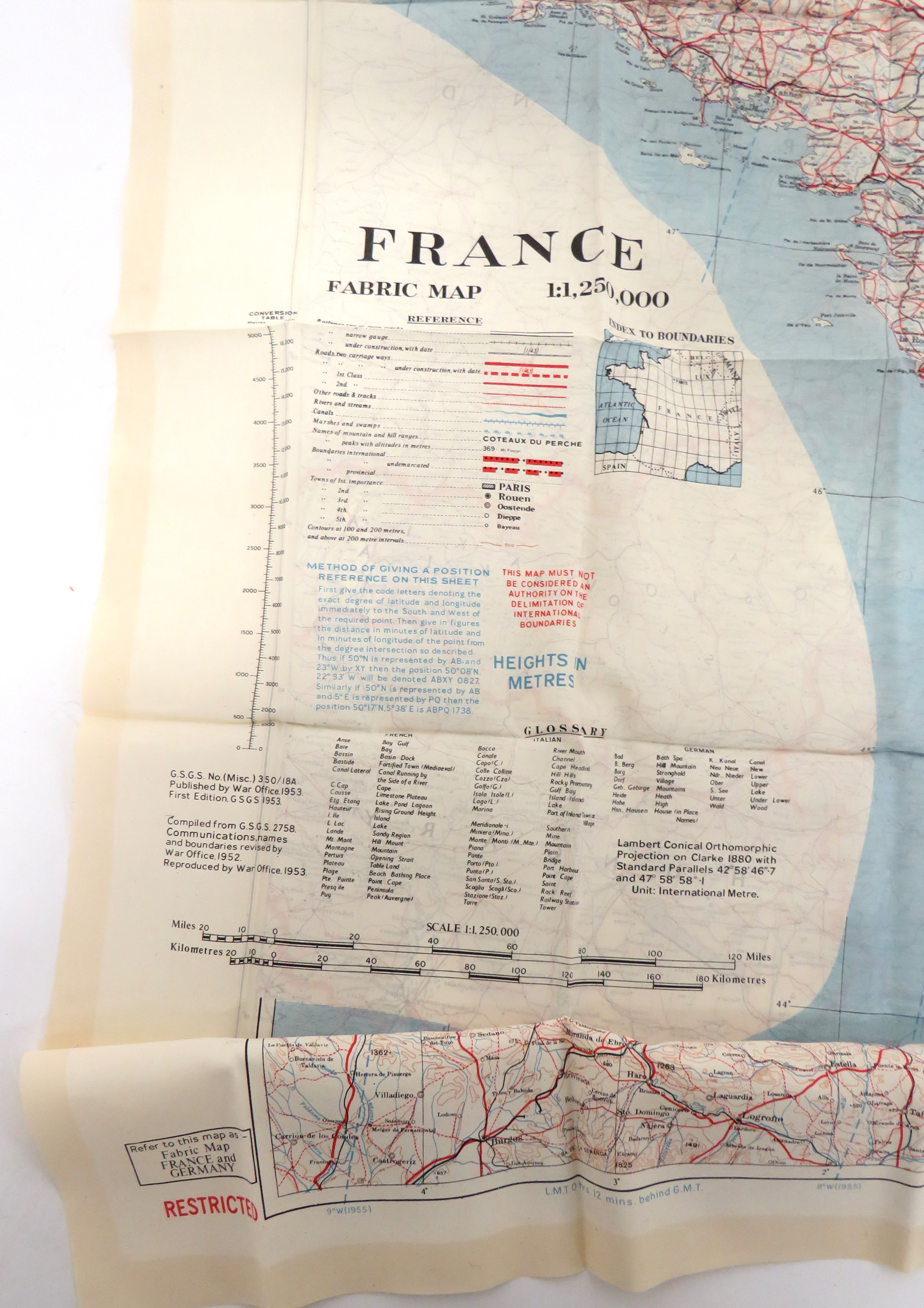 Two Post War Silk Maps Of Europe consisting France & Germany showing German zones, printed post 1955 - Image 2 of 2