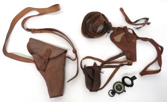 Two Various Holsters consisting WW2 leather, flare pistol holster.  Rear belt strap and side