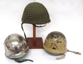 3 x Post War Helmets consisting American pattern, green painted example.  Fibre liner complete