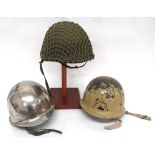 3 x Post War Helmets consisting American pattern, green painted example.  Fibre liner complete