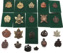 20 x Canadian WW1 Overseas Battalion Cap Badges including brass KC 32 Manitoba & Saskatchewan ...