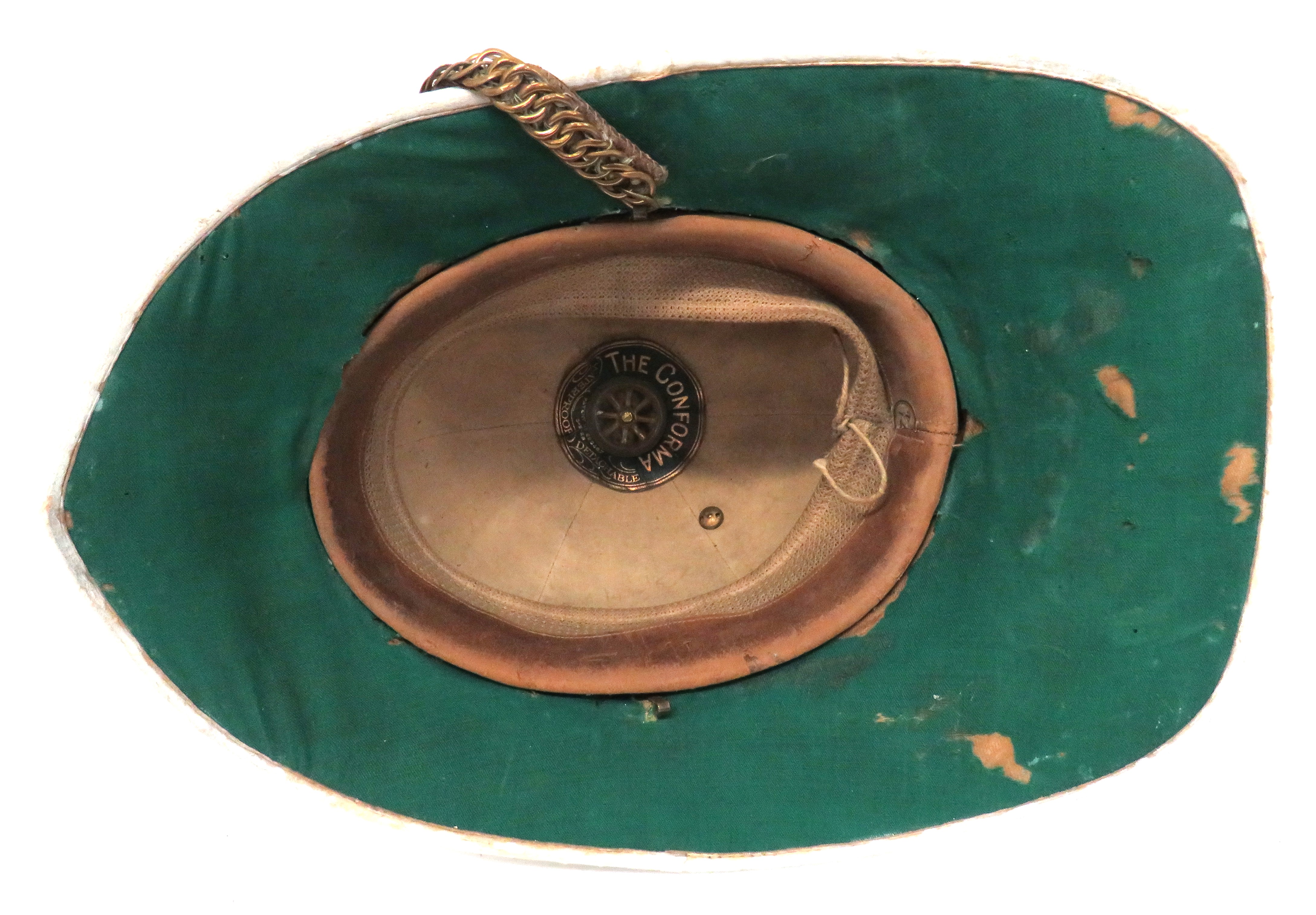 Early 20th Century Indian Solar Topee Pith Helmet white blancoed, six panel crown, pointed front - Image 3 of 3