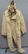 WW2 Dated Tank Crew Winter "Pixie" Oversuit khaki, heavy, waterproof canvas suit.  Two full length