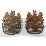 Two Royal Horse Artillery Home Service Helmet Plates consisting brass, Vic crown example.  3 rear