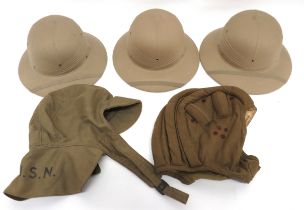 5 x Various Hats consisting 3 x American USMC sun helmets.  Interior sweatband issue stamped ...