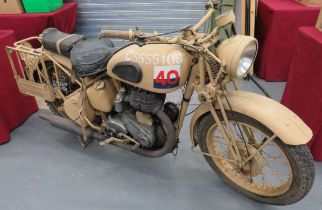 WW2 M20 BSA Motorcycle sand painted body and framework.  The petrol tank with Royal Signals marking.