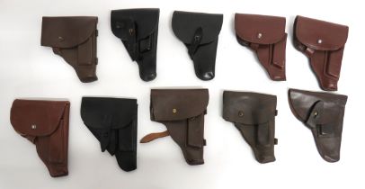 10 x Various Post War Auto Pistol Holsters consisting 7 x brown leather examples.  The fronts with