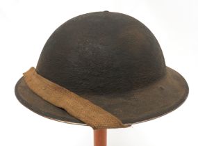 WW2 Dated 1940 MKII British Steel Helmet khaki brown, rough texture crown.  Black treated linen