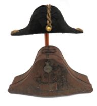 Post 1901 Royal Navy Officer's Bicorn Hat black beaver bicorn.  Black, acorn decorated braid edging.