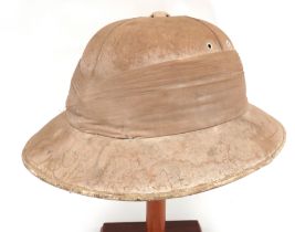 Early 20th Century Officer's Solar Pith Helmet white blancoed, four panel crown.  Wide brim.