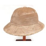 Early 20th Century Officer's Solar Pith Helmet white blancoed, four panel crown.  Wide brim.