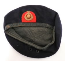 WW2 Pattern Royal Marines Dark Blue Beret dark blue, woollen crown and body.  Lower leather
