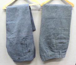 Pair Of 1944 Dated RAF War Service Battledress Trousers blue grey, woollen, wide leg trousers.  Left