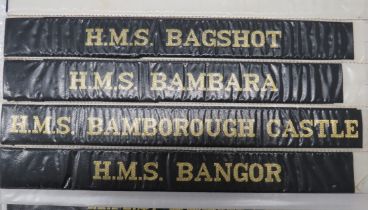 Collection of 139 Post War Royal Navy Cap Tallies including HMS Bagshot ... HMS Barova ... HMS