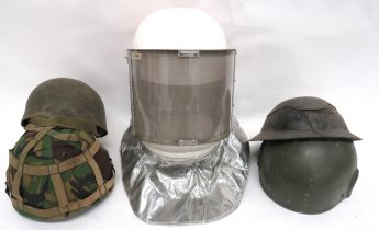 5 x Post War Helmets consisting RAF Firefighters, white, full head helmet.  Front, flip down visor.