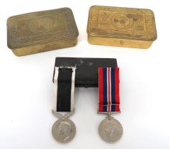 2 x WW1 Christmas 1914 Princess Mary Boxes rectangular, brass boxes.  The lids impressed Christmas