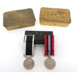 2 x WW1 Christmas 1914 Princess Mary Boxes rectangular, brass boxes.  The lids impressed Christmas