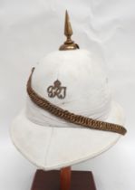 Early 20th Century Indian Solar Topee Pith Helmet white blancoed, six panel crown, pointed front