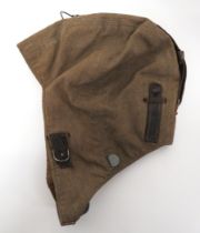 WW2 German Luftwaffe Summer Pattern Flying Helmet tan canvas, five panel helmet.  Crown with