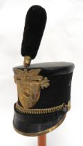American West Point Shako black patent crown and body lower band.  Black felt body.  Black leather
