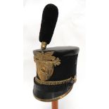 American West Point Shako black patent crown and body lower band.  Black felt body.  Black leather