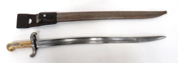 French M1842 Sabre Bayonet 22 1/2 inch, single edged, yataghan blade with wide fuller.  Back edge