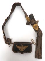 19th Century American Pouch And Shoulder Strap black leather covered, rectangular pouch.  The