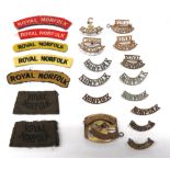 21 x Norfolk Shoulder Titles brass titles include C.4. Norfolk ... Norfolk ... Royal Norfolk ...