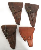 3 x Swedish Lahti M35 Husqvarna Holsters brown leather, auto pistol holsters.  Top flap secured by