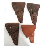 3 x Swedish Lahti M35 Husqvarna Holsters brown leather, auto pistol holsters.  Top flap secured by