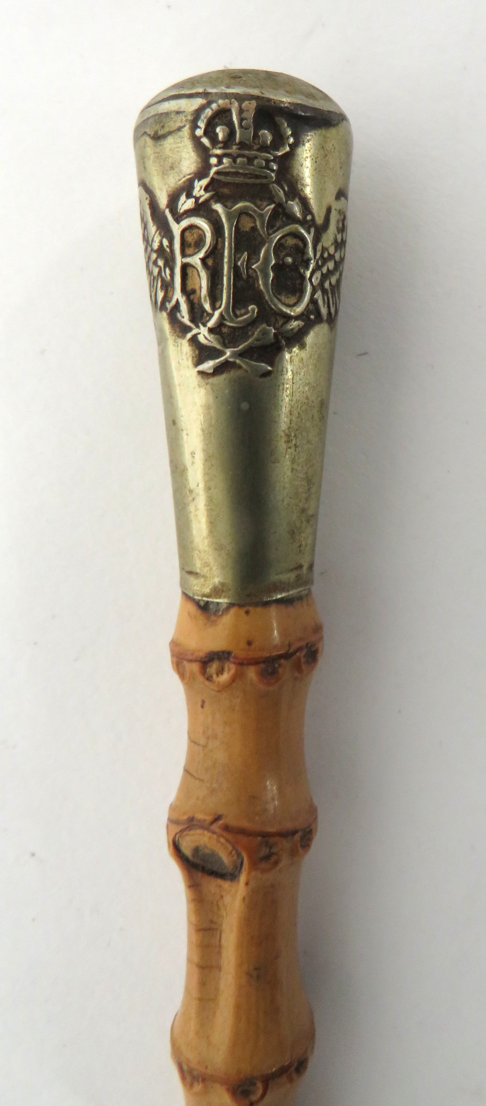 Royal Flying Corps Swagger Stick white metal, thimble top with embossed RFC pilot's wings.  Thin - Image 2 of 2