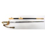 Elizabeth II Royal Navy Officer's Sword By Wilkinson 31 inch, single edged blade with fuller.