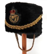 Post 1953 Royal Air Force Bandsman's Busby black, short fur busby.  The front with bullion