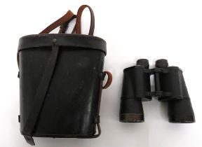 WW2 Third Reich 10 x 50 Binoculars black crinkle body.  Blackened alloy frames.  The top marked "