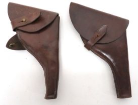 Two WW1 Pattern Officer Revolver Leather Holster consisting brown leather example.  Top flap secured