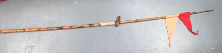 WW1 Period Indian Calvary Lance steel, hollow ground trefoil head.  Bamboo shaft with white cord