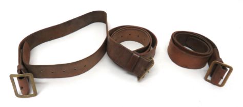 3 x 1903 Pattern/Home Guard Leather Belts brown leather belts with brass buckles.  No apparent