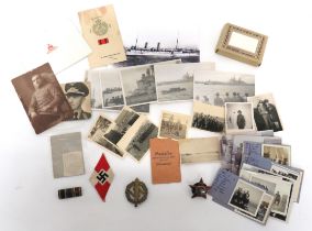 Small Selection Of German Items including S A Military Sports badge ... Bevo weave Hitler Youth