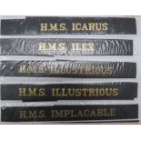 Collection Of 93 Post War Royal Navy Cap Tallies including HMS Icarus ... HMS Impulsive ... HMS
