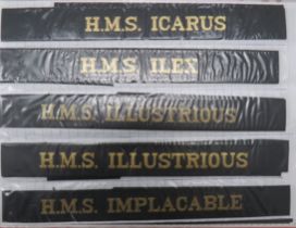 Collection Of 93 Post War Royal Navy Cap Tallies including HMS Icarus ... HMS Impulsive ... HMS
